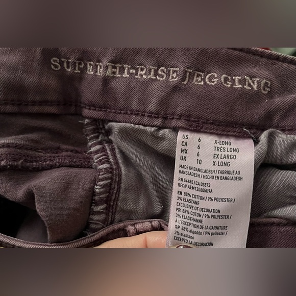 American Eagle Super Hi-Rise Jeggings Distressed Purple Women’s 6 X-Long Stretch - Picture 6 of 11
